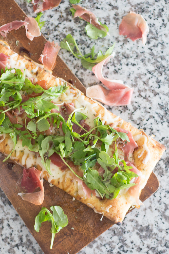 Prosciutto Arugula Flatbread With Balsamic Drizzle - Simply J & K